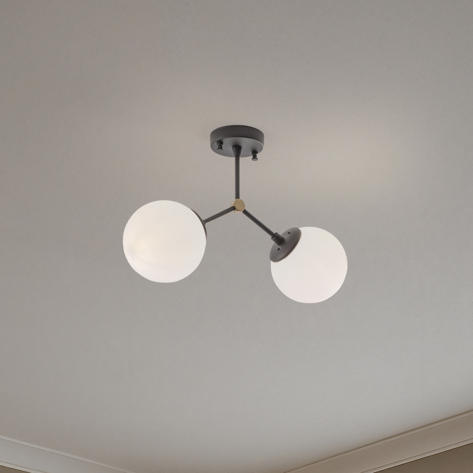 Taklampe Damar, svart, glass, 2 lyskilder, lengde 44 cm