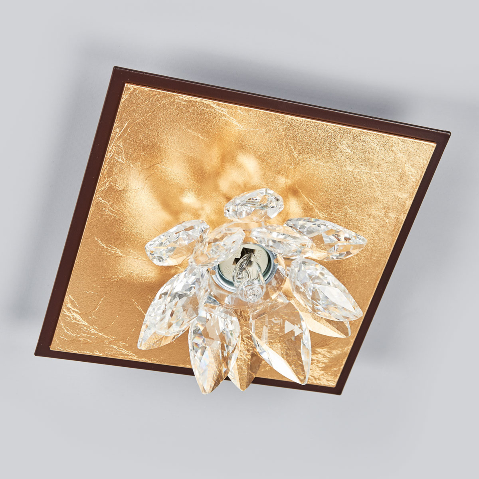 Plafonnier Fiore feuille d'or et cristal à 1 lampe