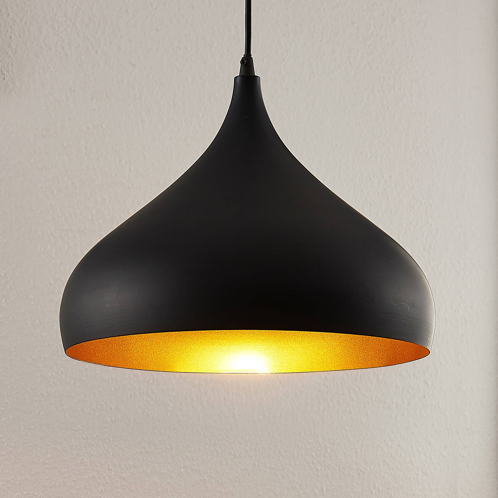 Lampa wisząca Lindby Ritana, zestaw 2 sztuk, czarno-złoty, metal, E27