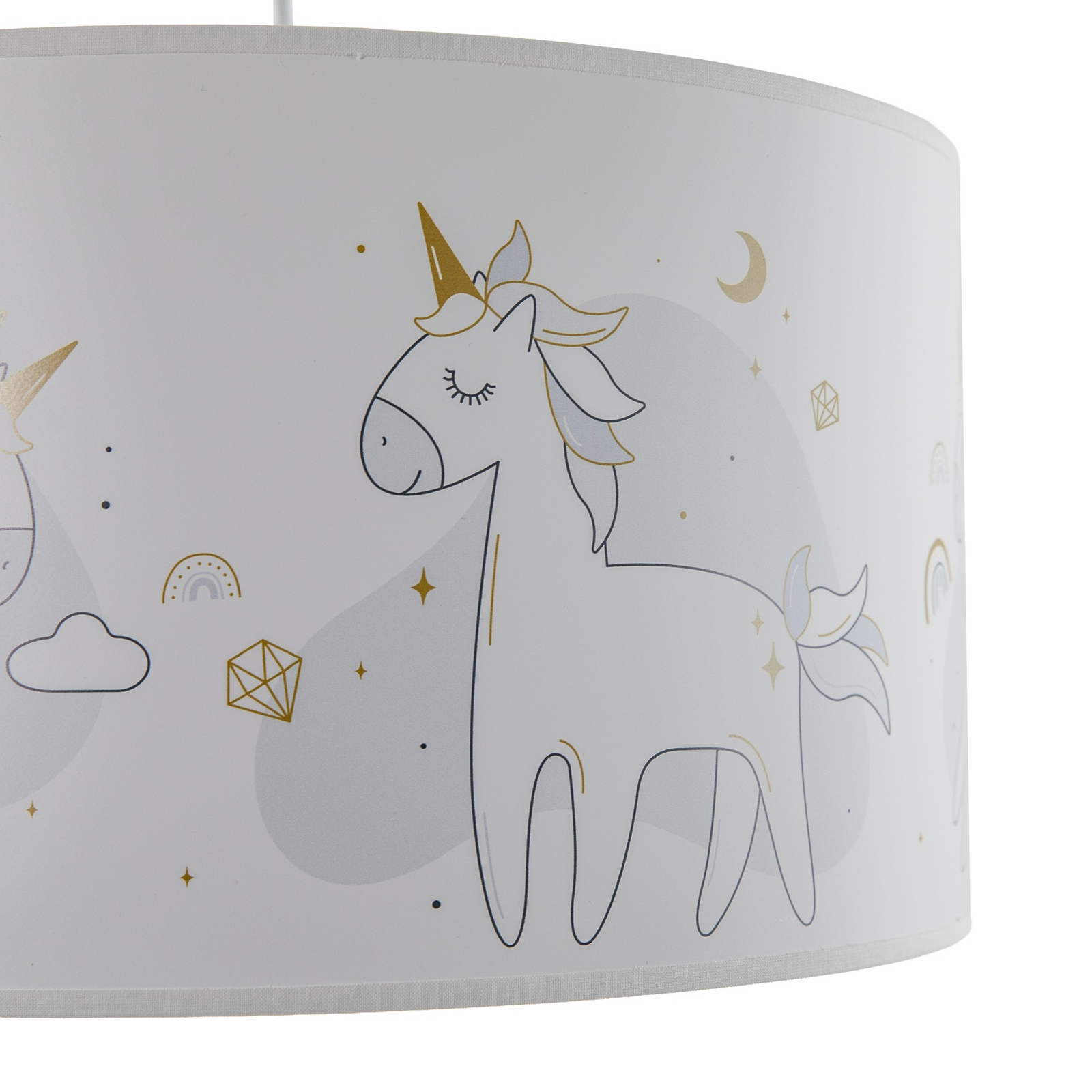 Hängeleuchte Mila, Ø 35 cm, weiß, Stoff, Einhörner, E27 Hängeleuchte Mila, Ø 35 cm, weiß, Stoff, Einhörner, E27