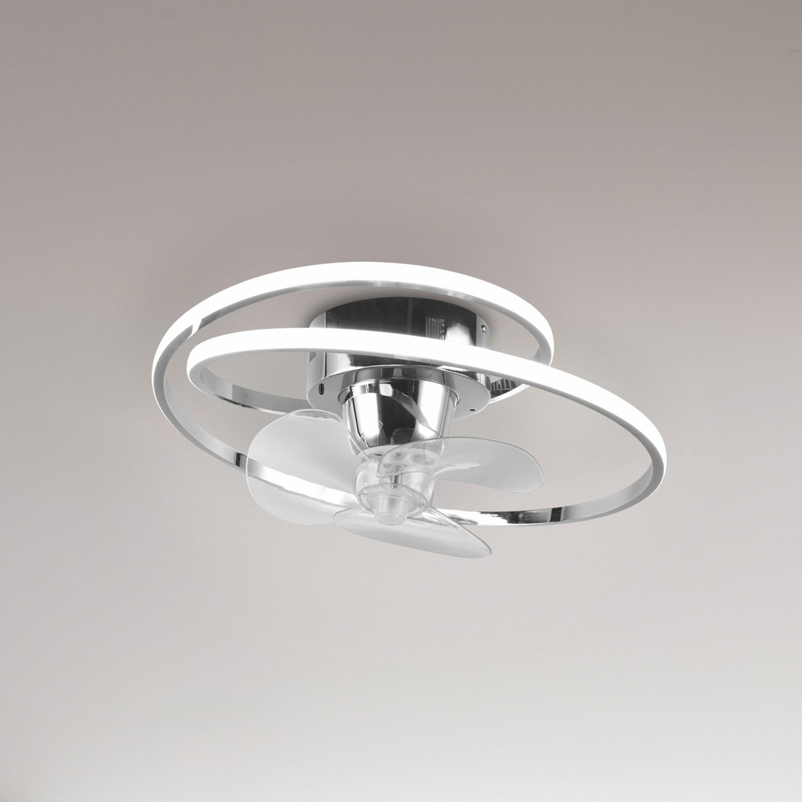 Ventilator LED Umea, crom, DC, silențios, Ø 50 cm, CCT, telecomandă