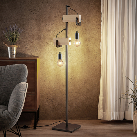 Lindby Asya vloerlamp, hout, zwart