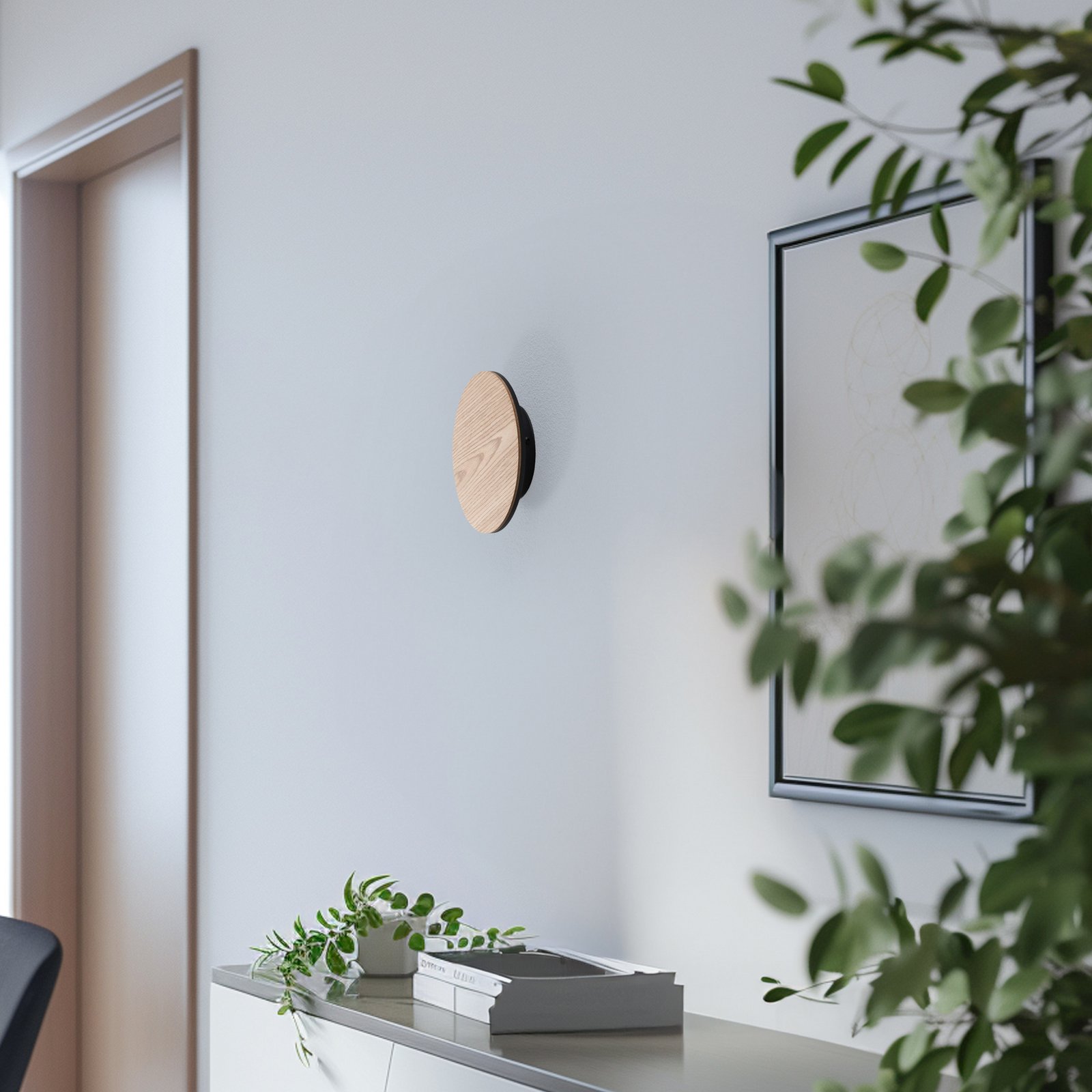 Orios LED wall light, wood, Ø 20 cm, indirect distribution Orios LED wall light, wood, Ø 20 cm, indirect distribution