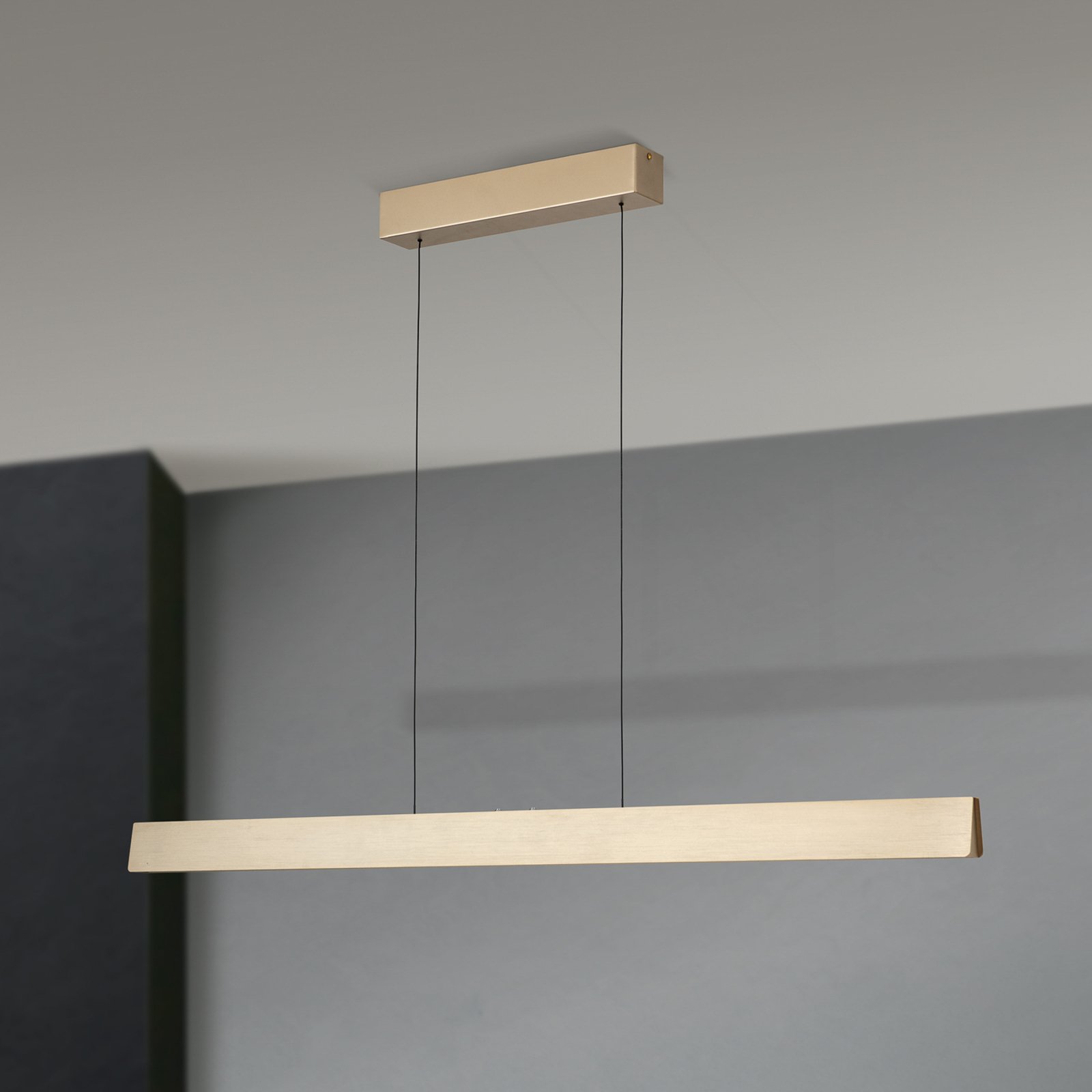 LED hanging light Tara, gold-coloured, length 120 cm, aluminium/steel