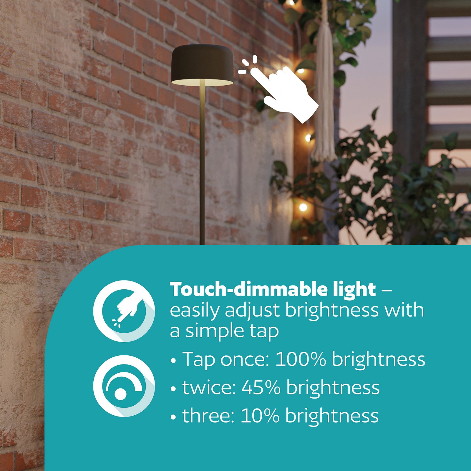 Päikesepaneeliga LED-terrassilamp Roccanova-L, roheline, kõrgus 120 cm