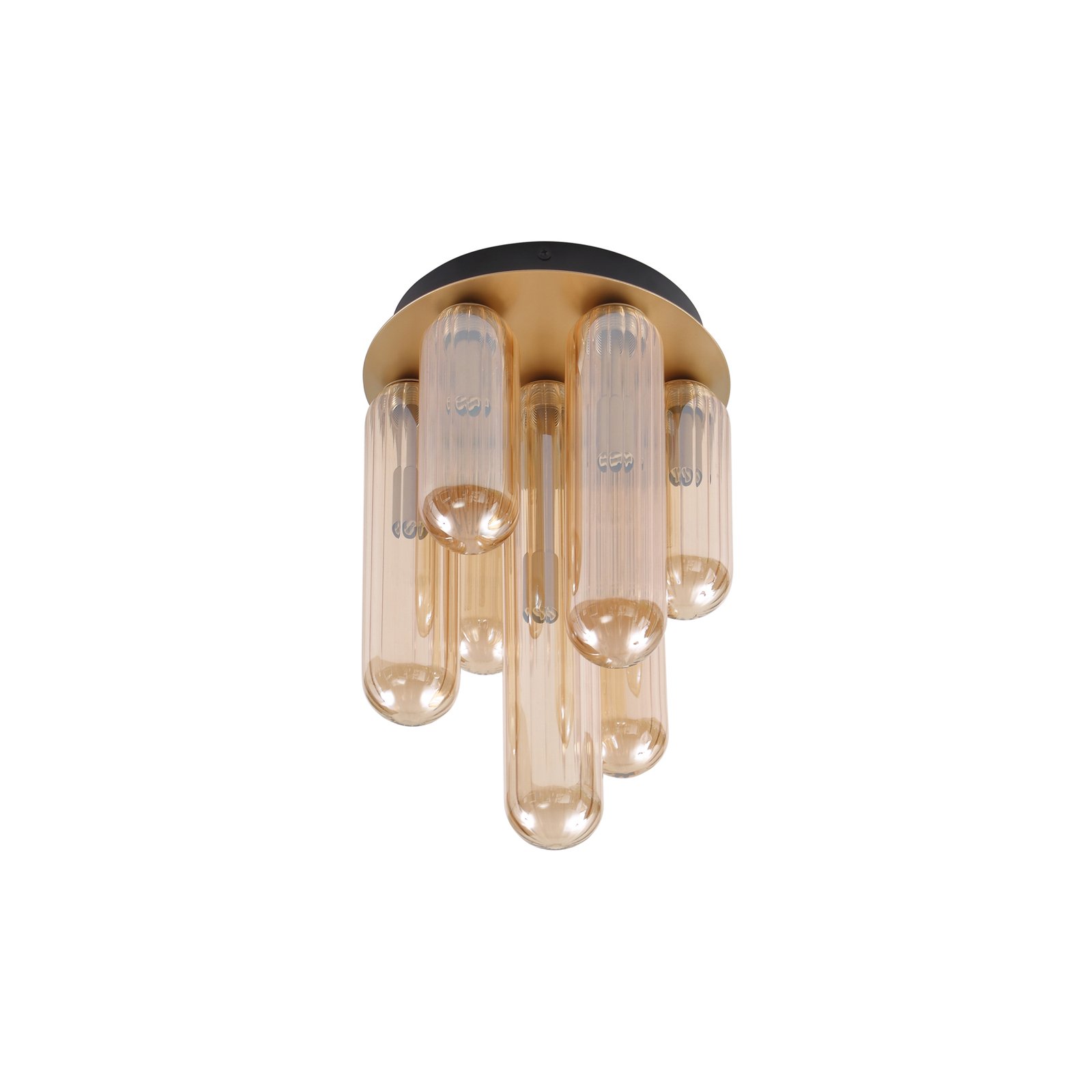 Lucande Freylin ceiling light, amber, 7-bulb, glass