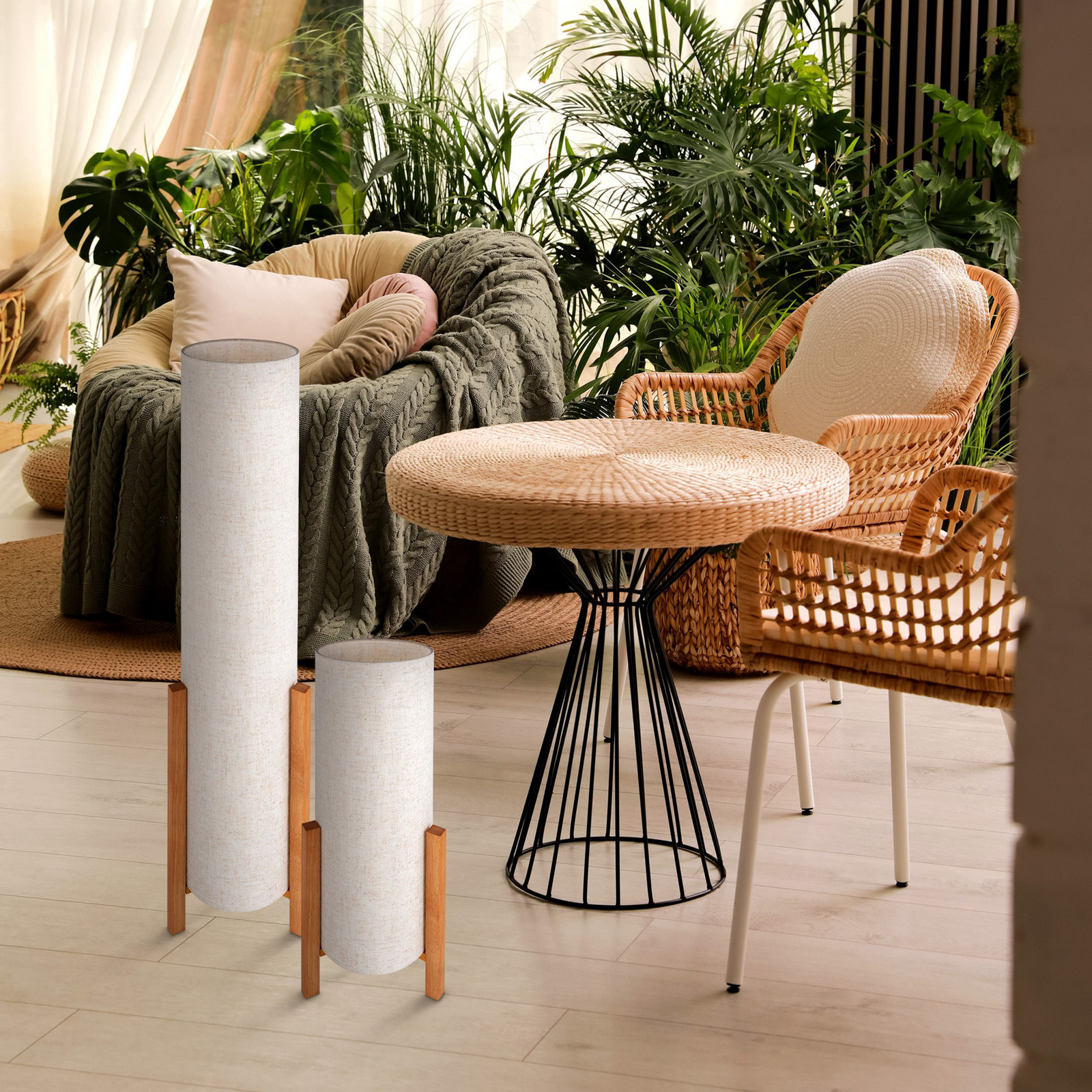 Näve Matilda lampadar cu abajur textil aspect in - Camera de zi / sufragerie - natur bej in - Lemn