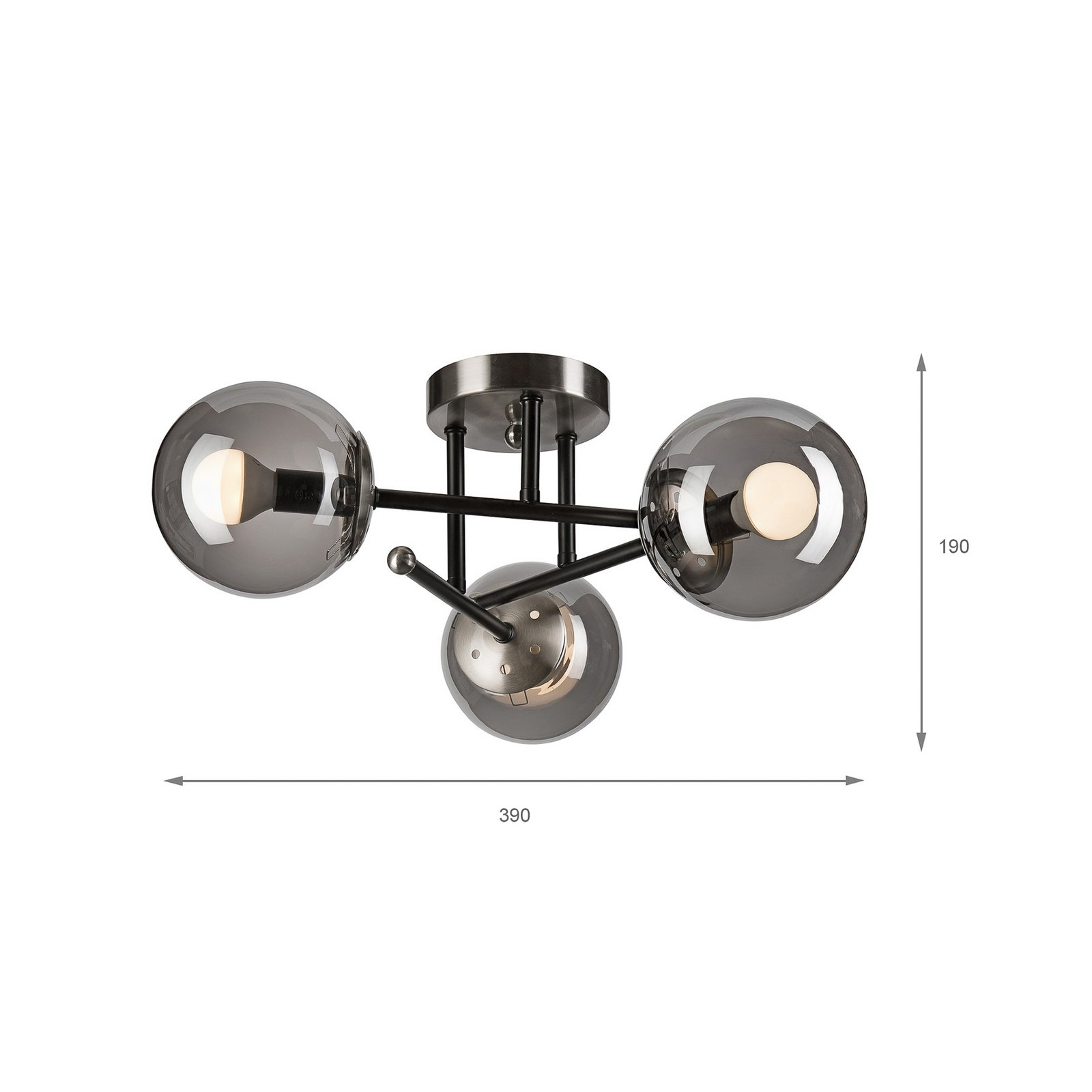Deckenleuchte Malena, Ø 19 cm, rauchgrau, Glas/Metall 3-flg.
