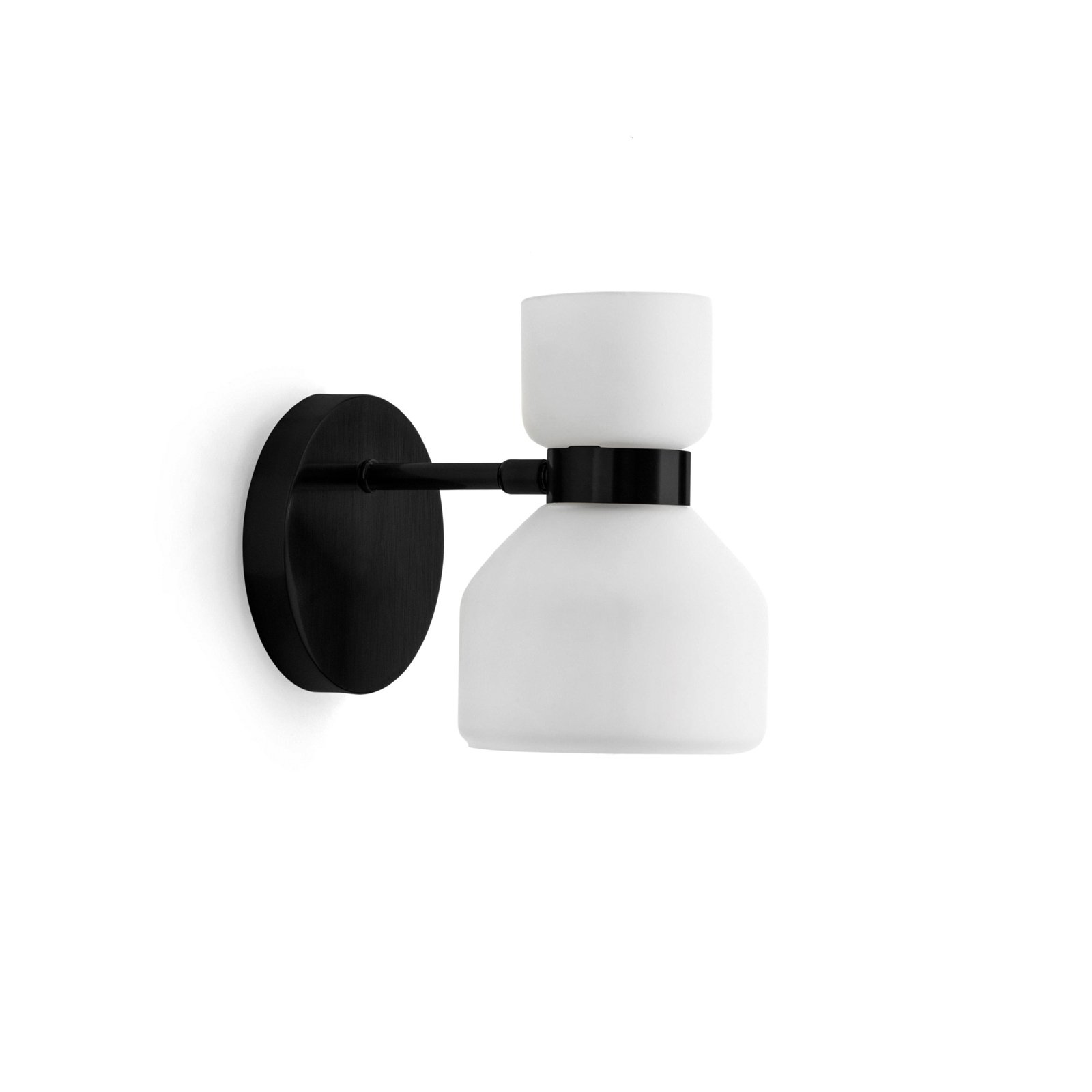 Fifty wall light, black, opal white glass, adjustable