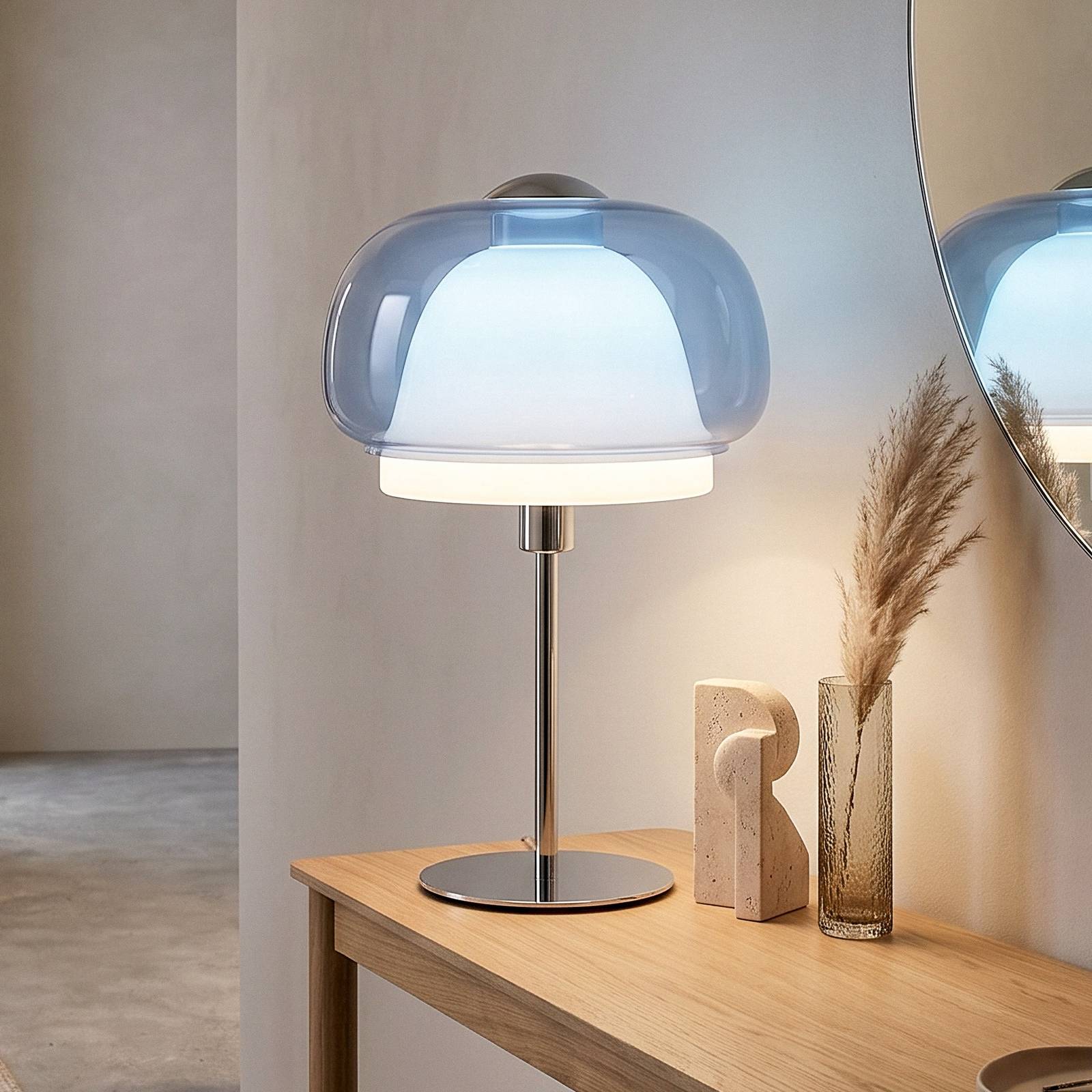 Lampa stołowa Belomontejo, niebiesko-przezroczysta, szkło, E27