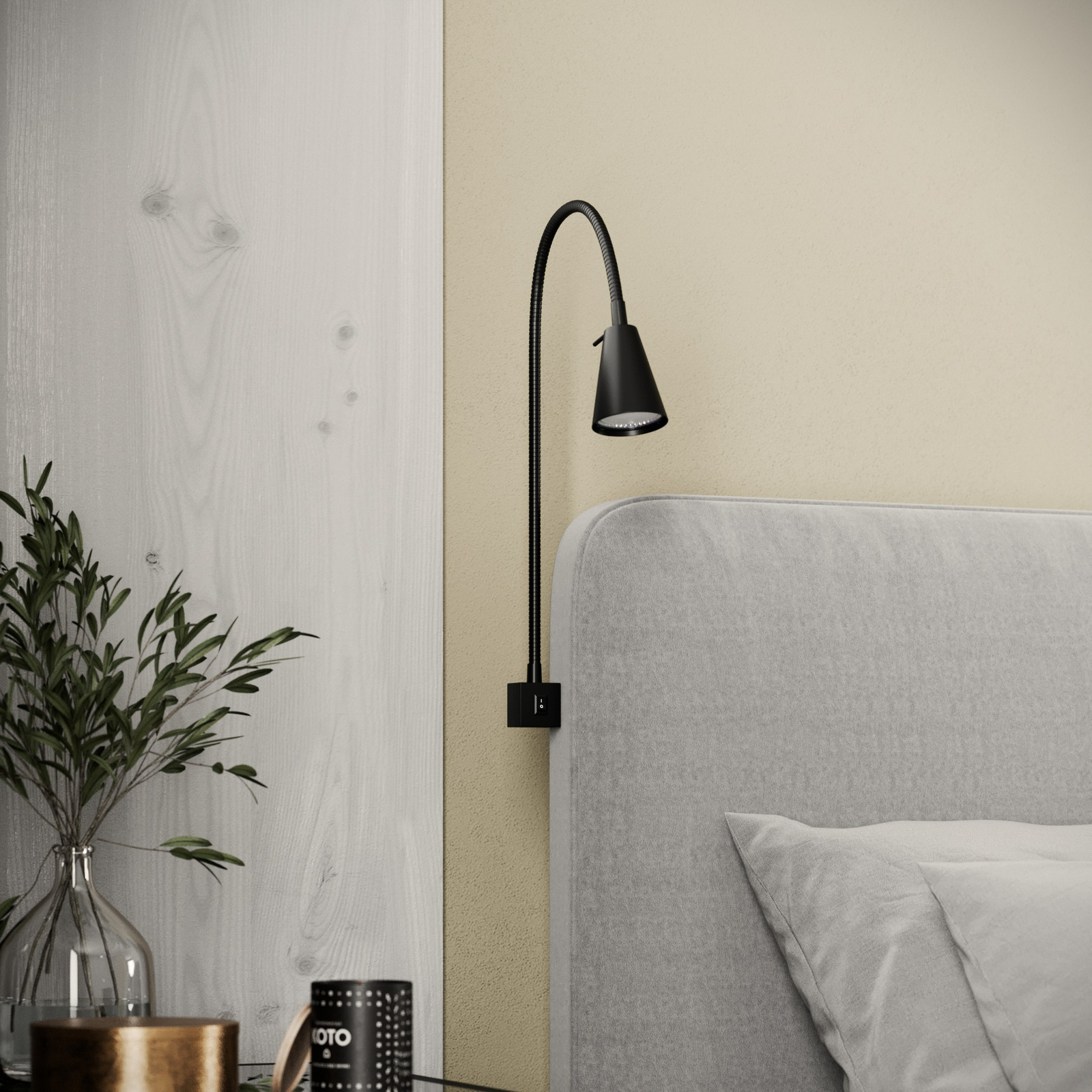 Tuso LED wall lamp, bed-mounted, black