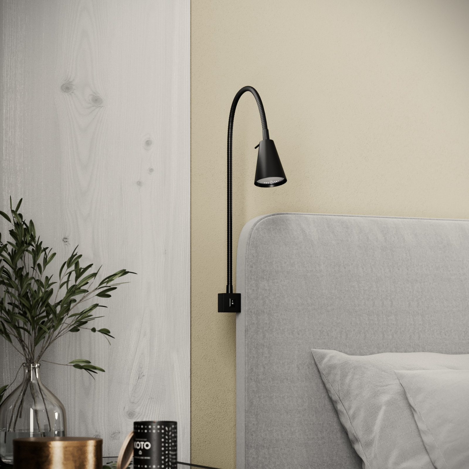 Tuso LED-vegglampe, sengemontering, svart