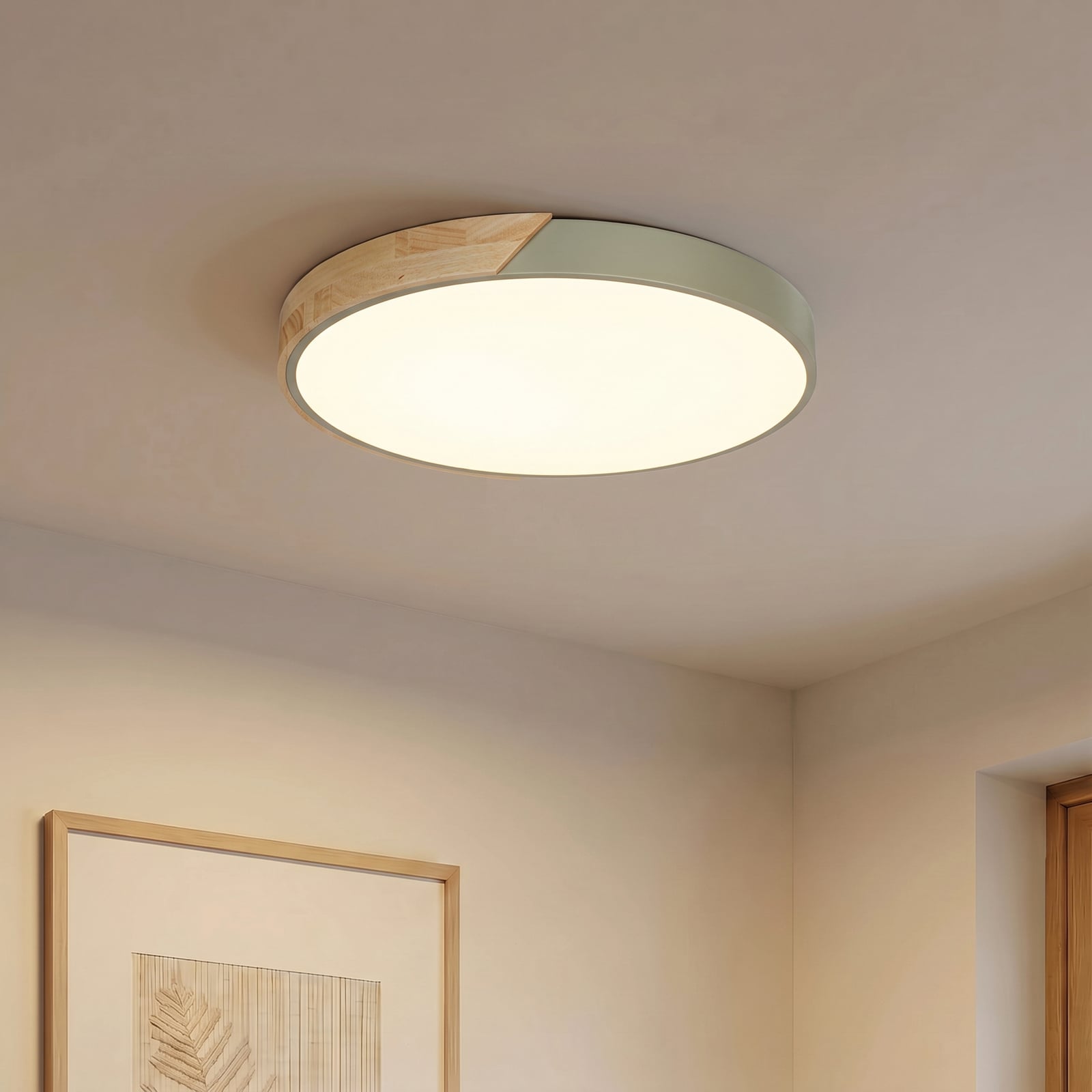 Plafonnier LED Lynorri, Ø 51 cm, vert, finition bois - PRIOS Plafonnier LED Lynorri, Ø 51 cm, vert, finition bois - PRIOS