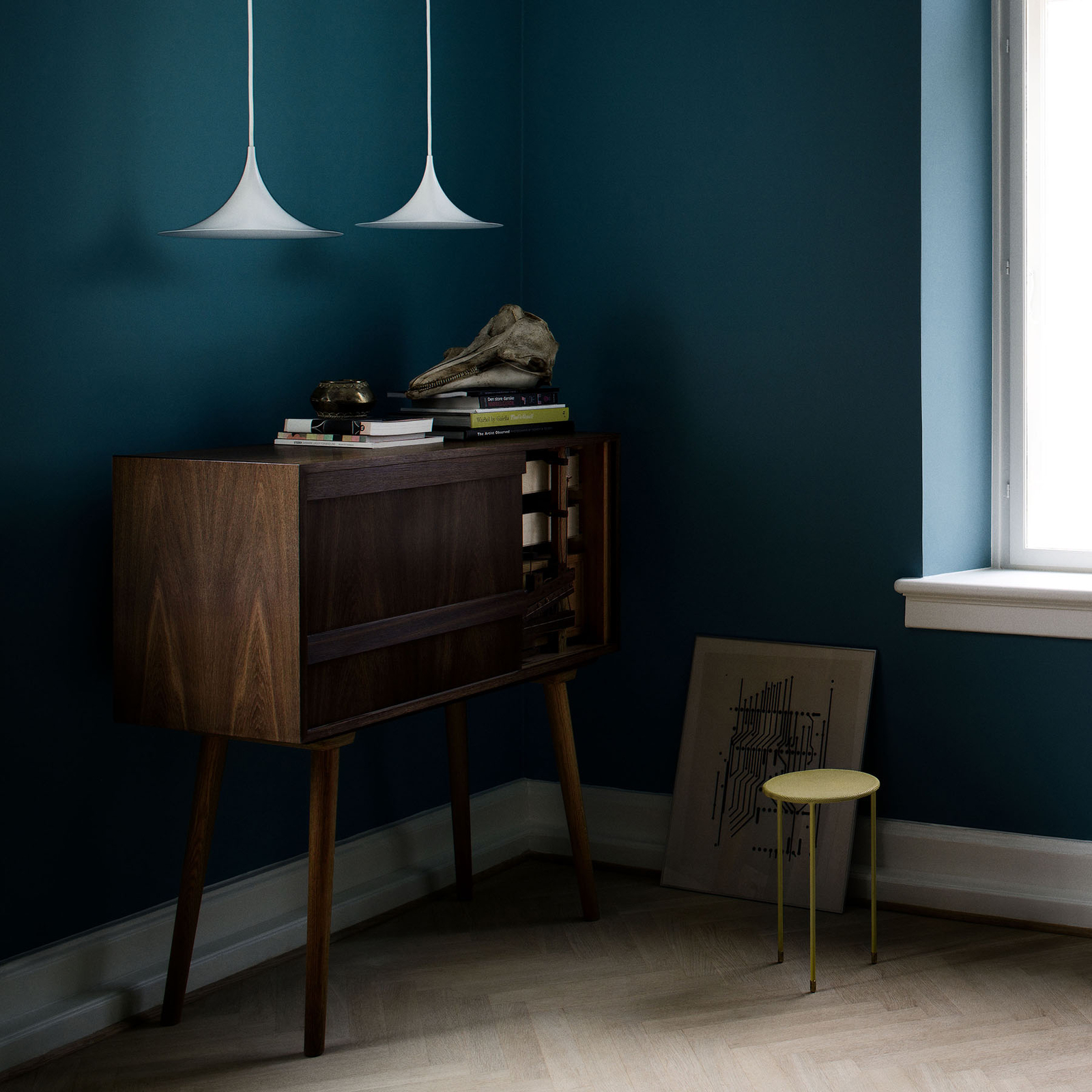 GUBI Semi pendant light Ø 30 cm white, for Living / Dining Room, metal, E14, 40 W, energy efficiency: A++, H: 15 cm