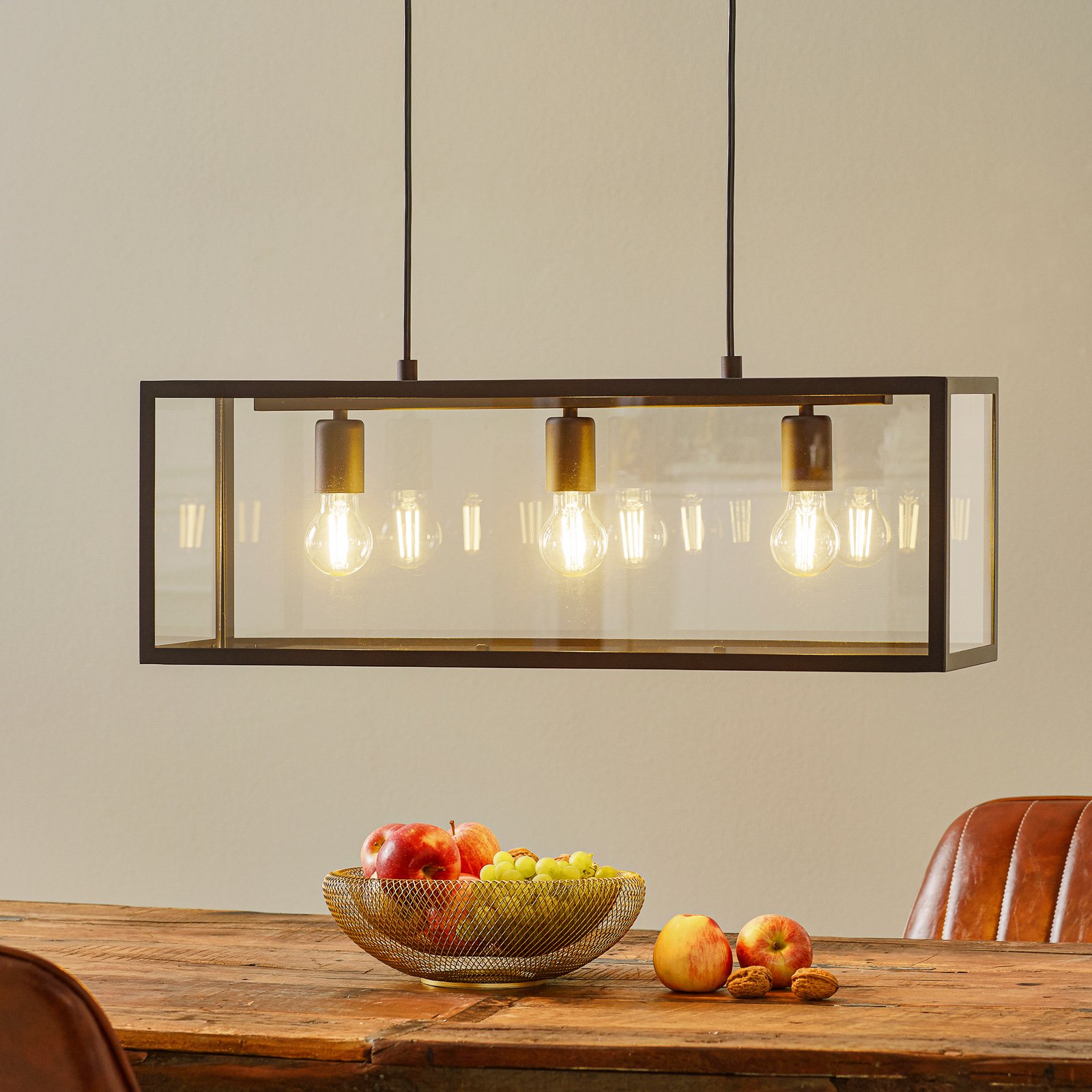 EGLO Charterhouse - a vintage-style hanging light, for Living / Dining Room, metal, glass, E27, 60 W, energy efficiency: A++, L: 73 cm, W: 20 cm