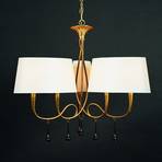 Hanglamp Paola 6-lamps goud w. textielen kappen