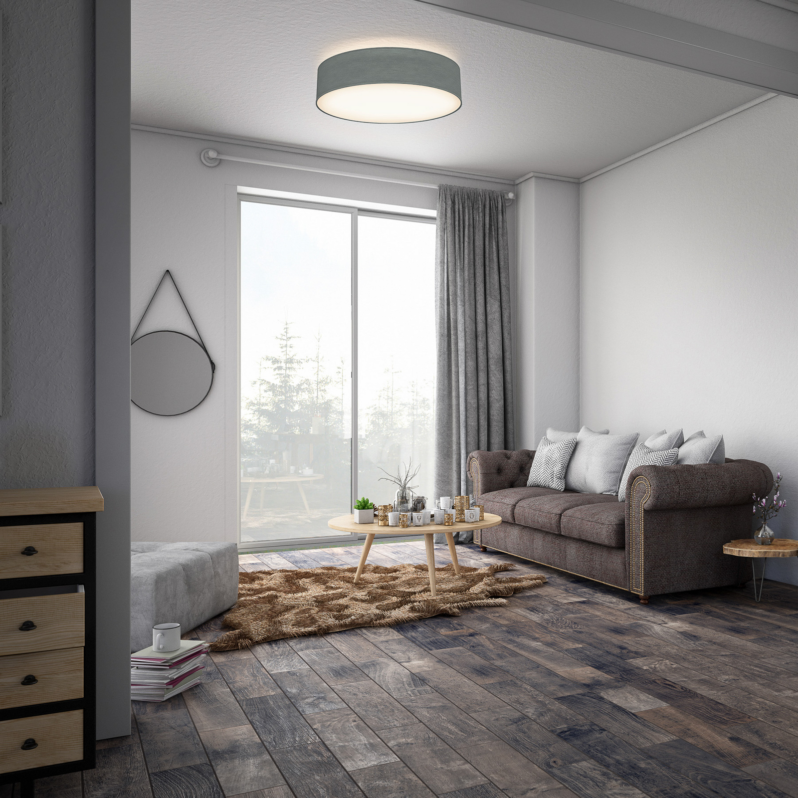 Plafondlamp Litora, grijs, Ø 38 cm, textiel, E27 Plafondlamp Litora, grijs, Ø 38 cm, textiel, E27