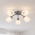 Plafón Portos, 5 luces, blanco/cromo, metal, Ø 54 cm