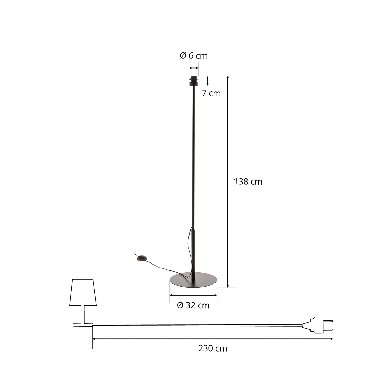 Golvlampa Arden utan skärm, svart, höjd 138 cm