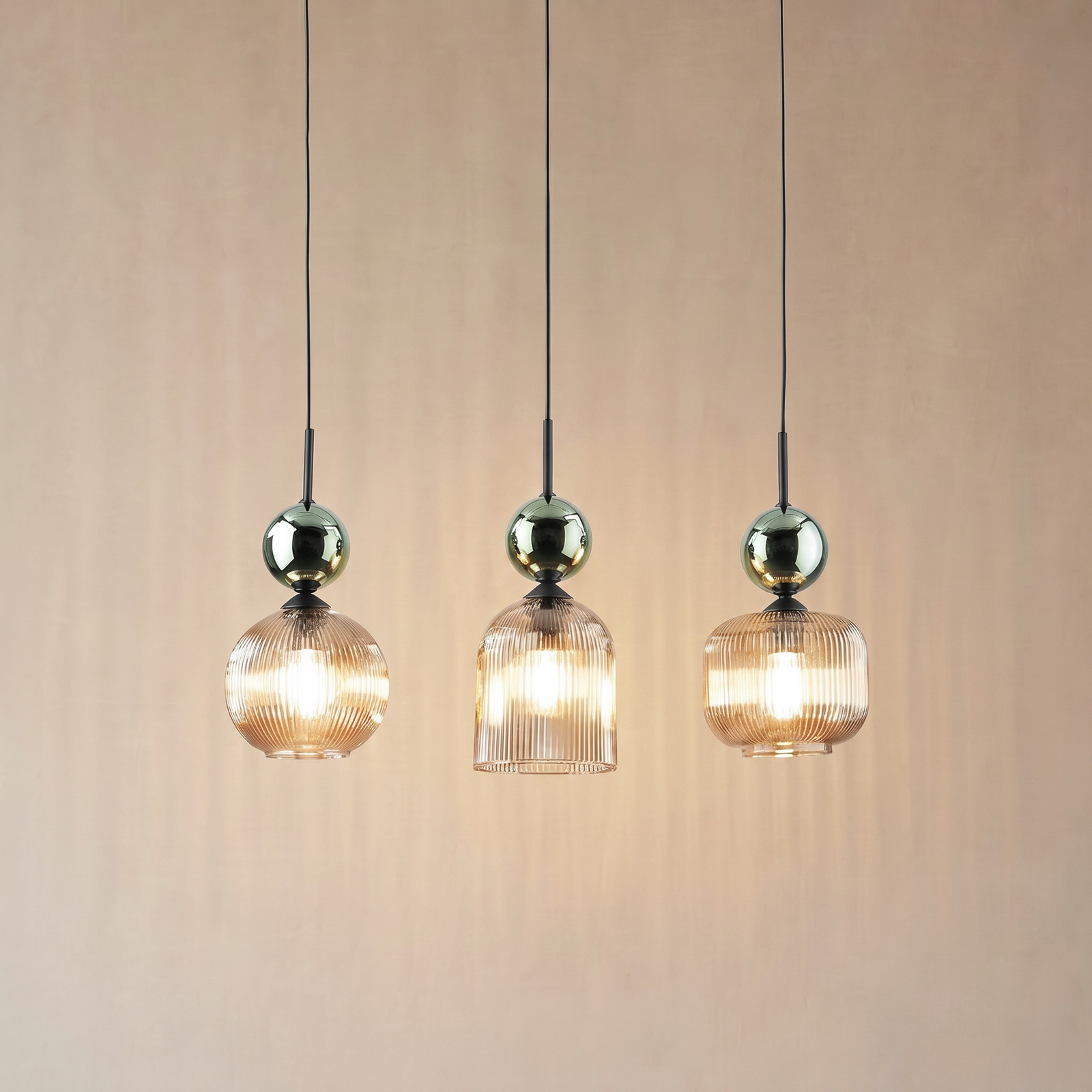 TK Lighting Lampă suspendată Sophia cu 3 becuri culoare coniac/verde lungime 65 cm - Camera de zi / sufragerie - Modern - cognac verde negru - Sticlă