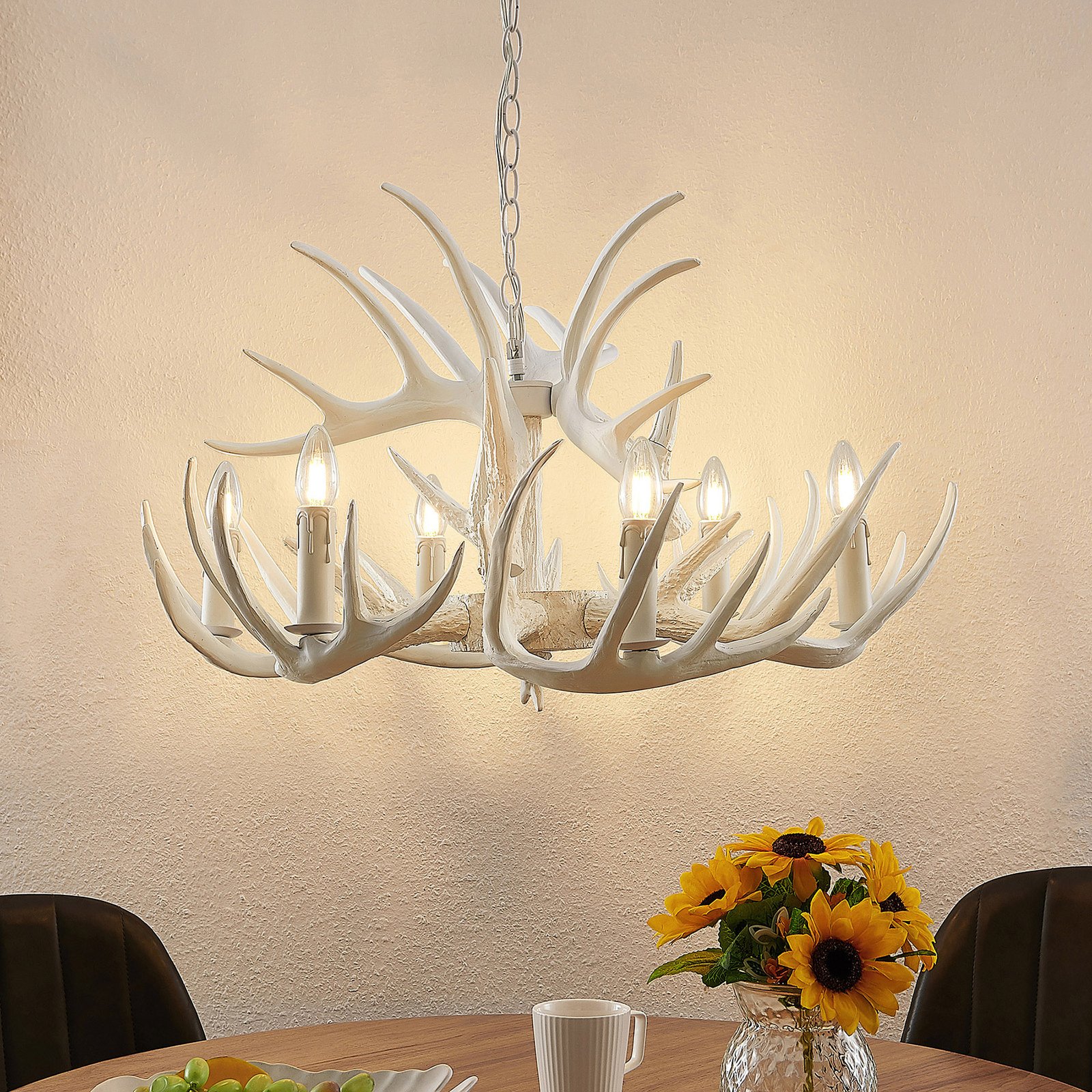 Lindby Fipos hanging light in antler look, white