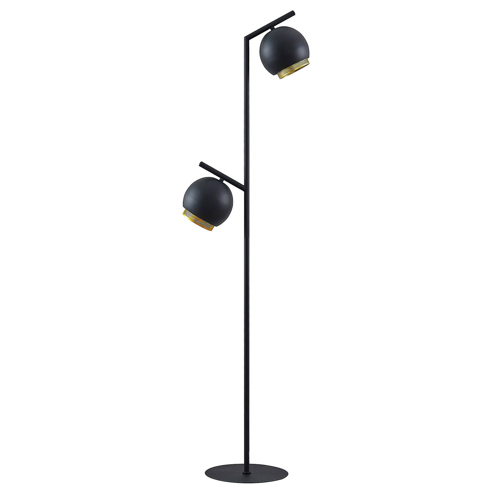 Lucande Sivanel floor lamp with two lampshades, for Living / Dining Room, iron, E14, 10 W, W: 38.4 cm, H: 140 cm