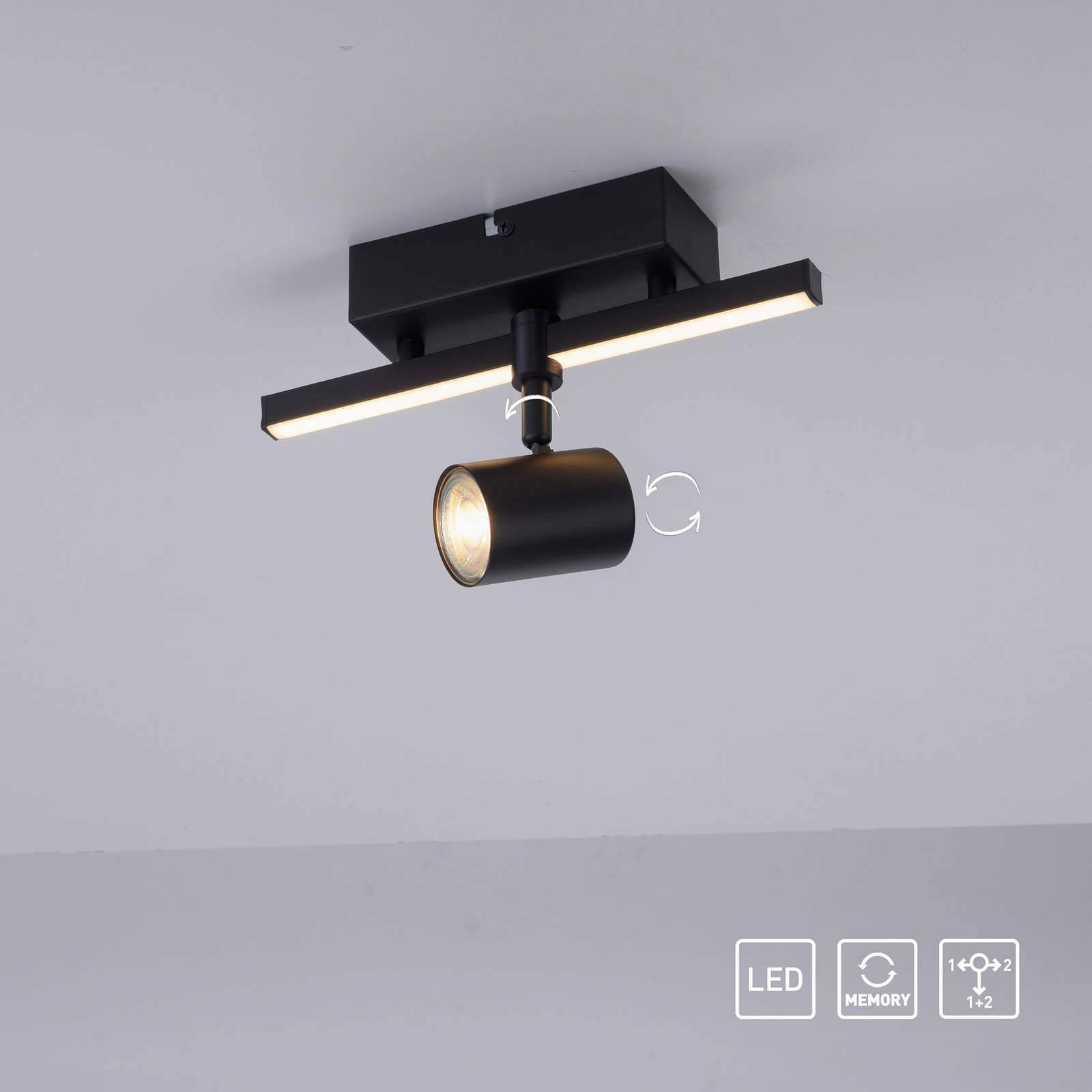 LED stropní bodovka Barik, černá, 1 zdroj