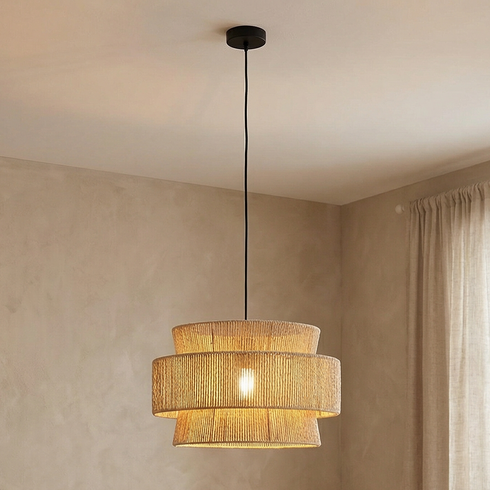 Lindby hanglamp Anuva, naturel, papier, Ø 45 cm