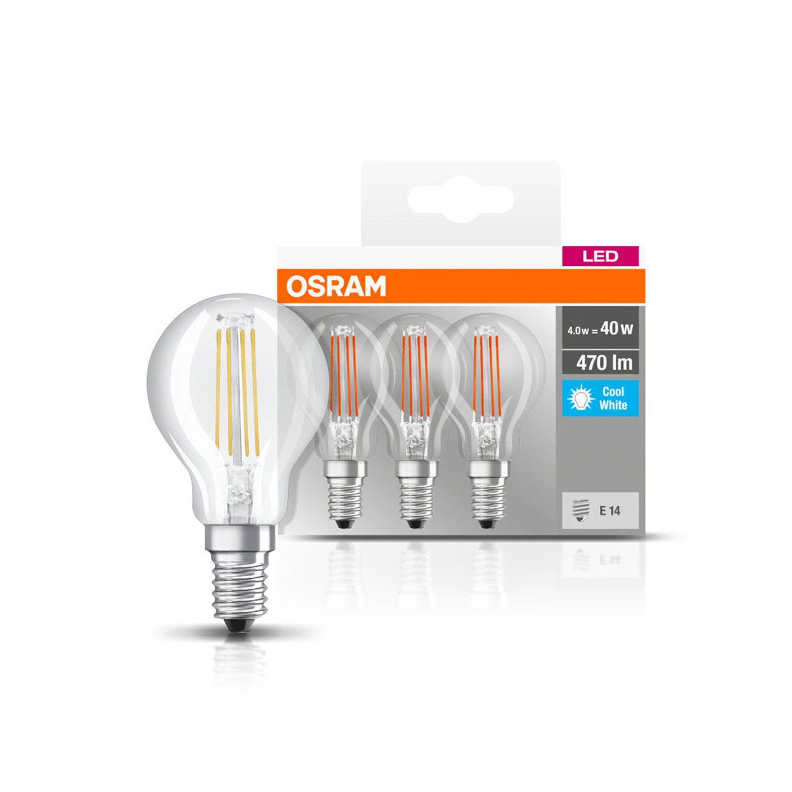 OSRAM LED-lampa E14 P40 4 W filament 840 470 lm