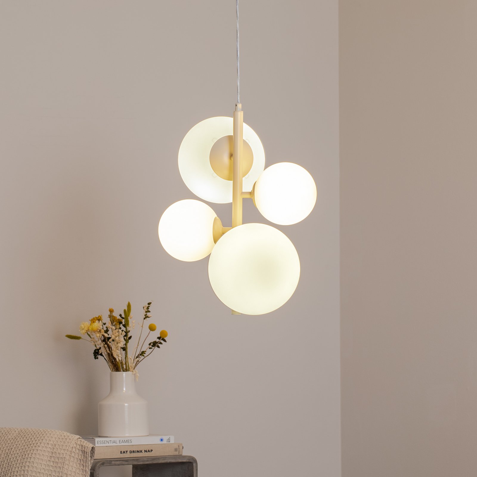 Dione pendant light, opal/cream, 4-bulb