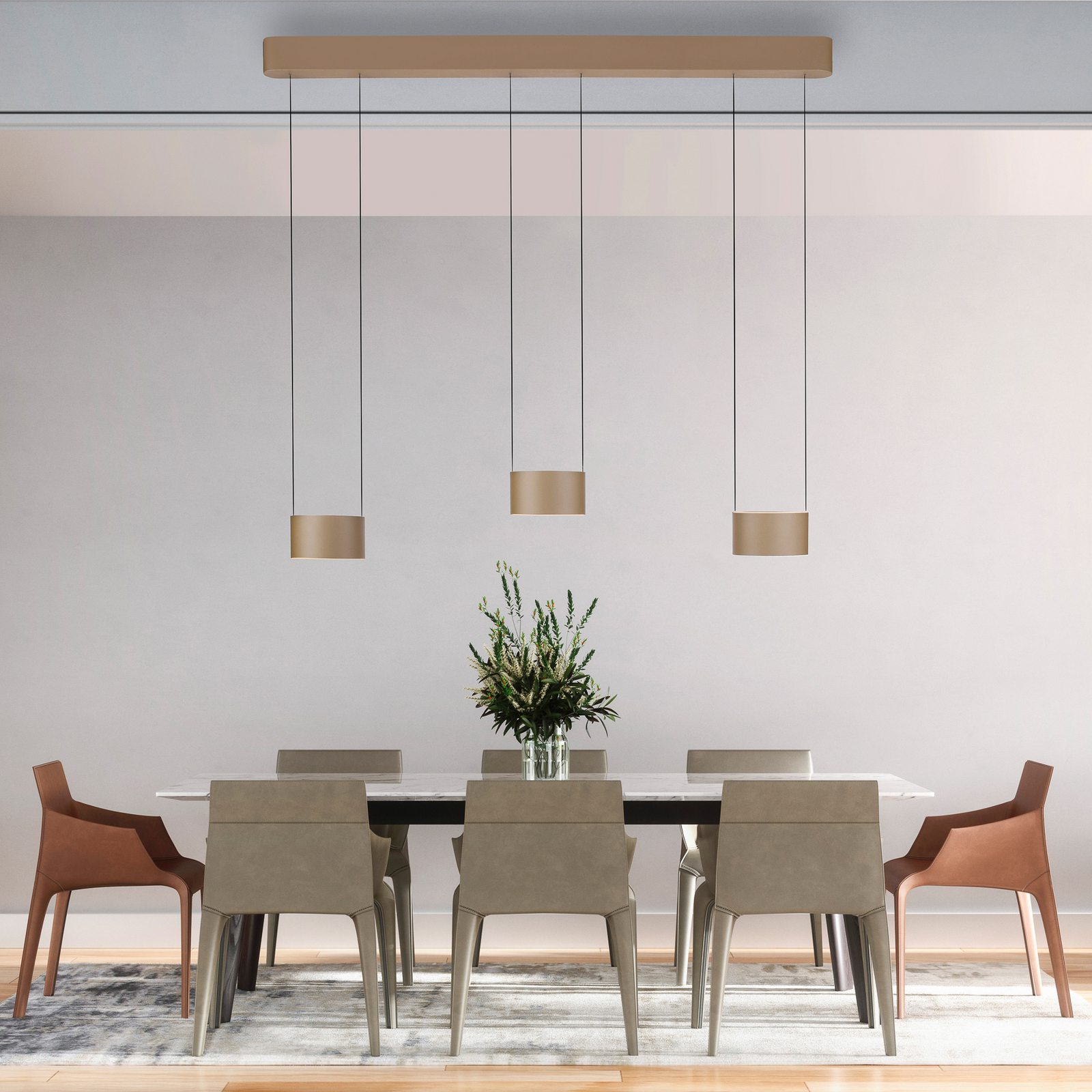 PURE LED-Hängelampe Clipse, bronze, Länge 110 cm, CTT, 6-flg