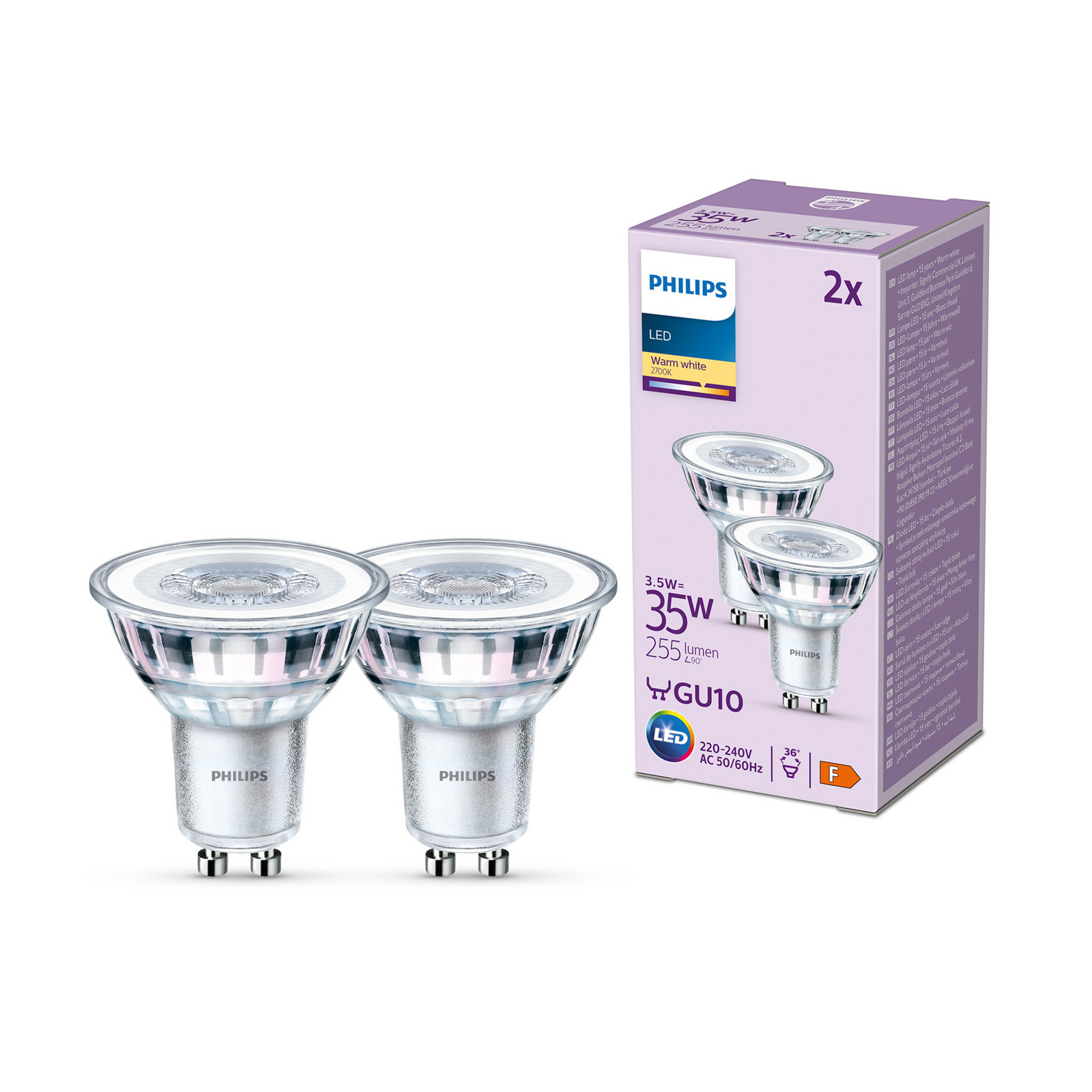 thumbnail image 2 of GU10 20 SMD LED Bulb 3.5W 290LM Warm White 3000K – Glass Cover, 240V, 40,000 Hour Life 2 of 2