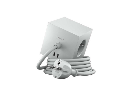 SQUARE 1 - Multiprise grise 3 prises Schuko et 2 ports USB, câble de 1,8 m -