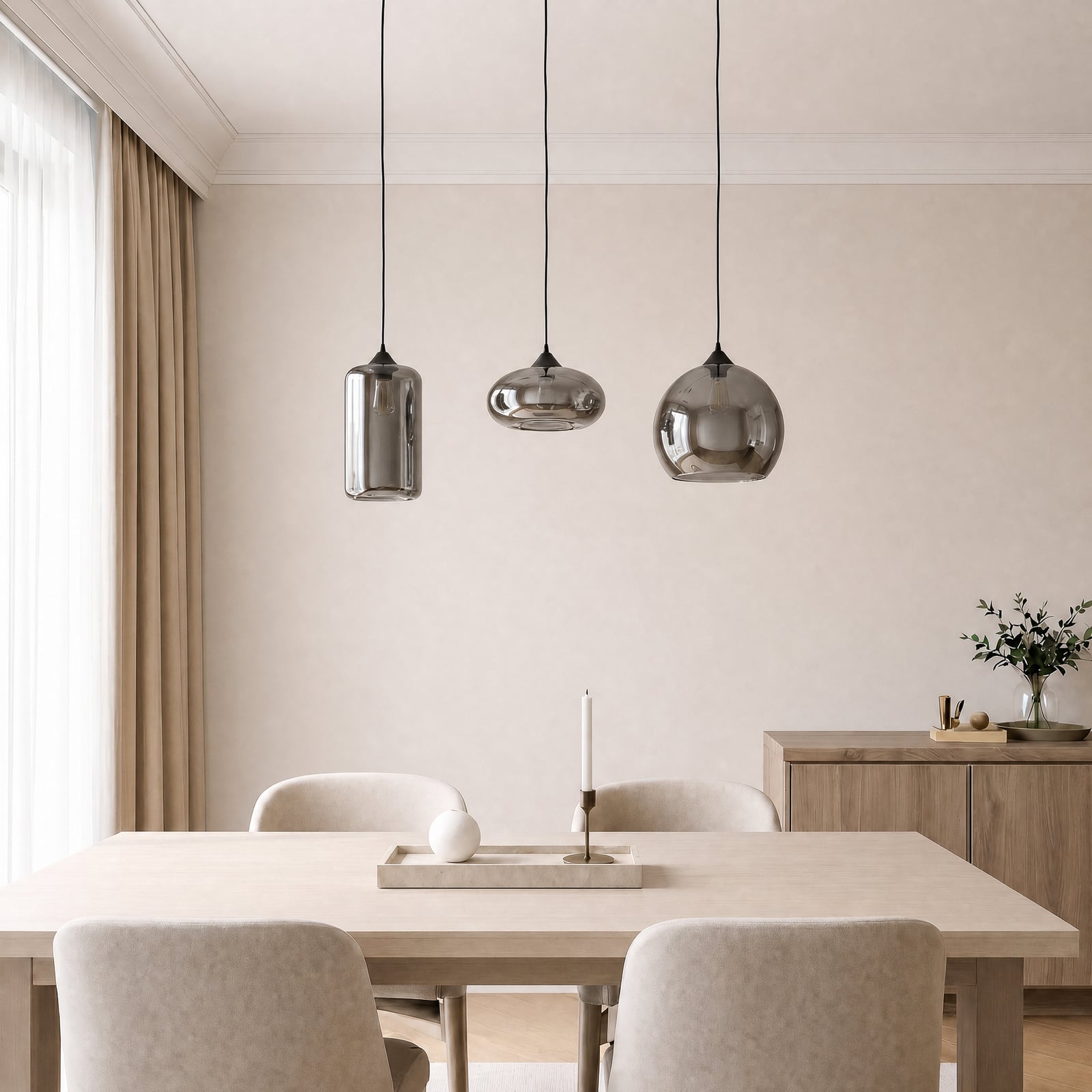 Lindby pendellampa Marla, 3 lampor, glas, rökgrå, 102cm