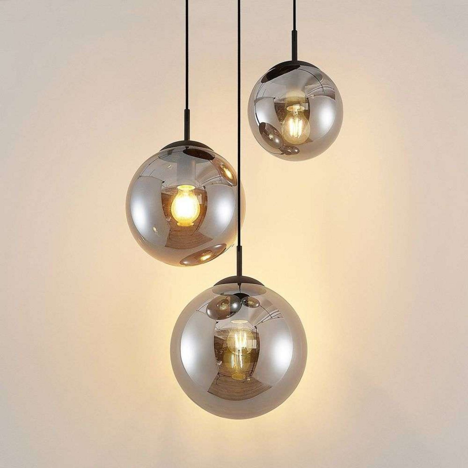 Teeja 3 Cluster Pendel Smoke - Lindby