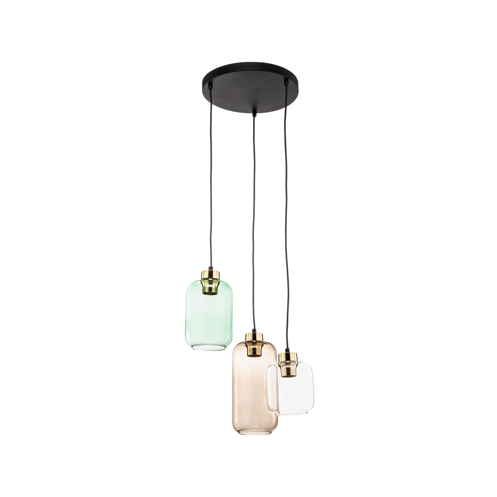 Marco Green hanglamp, 3-lamps helder/groen/bruin