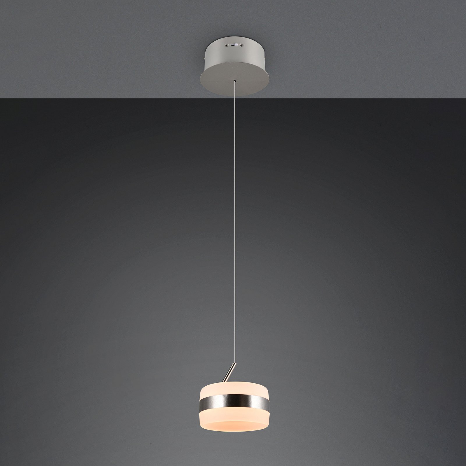 LED piekaramā lampa Dios, niķeļa krāsā, Ø 15 cm, metāls, CCT LED piekaramā lampa Dios, niķeļa krāsā, Ø 15 cm, metāls, CCT