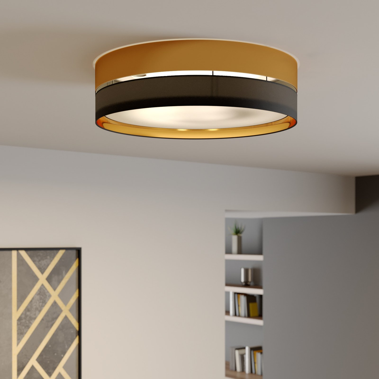 Hilton ceiling light, black/gold, Ø 60cm