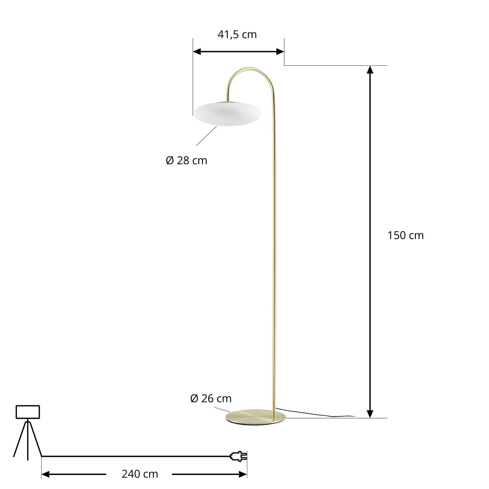 Lampa stojąca LED Lucande Tenebra, 150 cm, mosiądz/biały, szkło