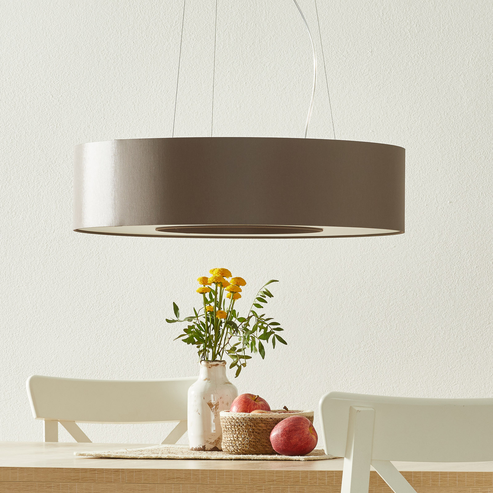 LED-Pendelleuchte Donut dimmbar mit Chintz-Schirm
