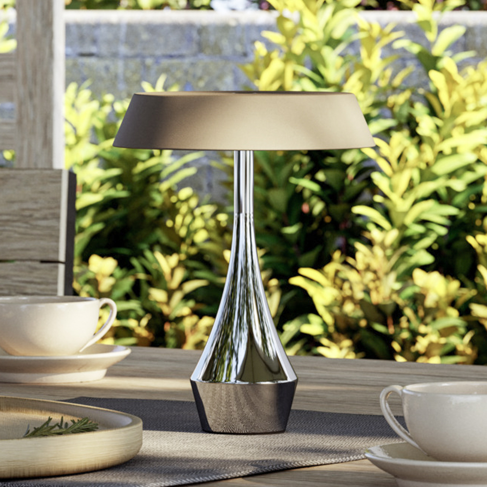 Lámpara de mesa recargable LED EGLO TURCIO, cromo/beige, 20 cm, IP44, atenuable