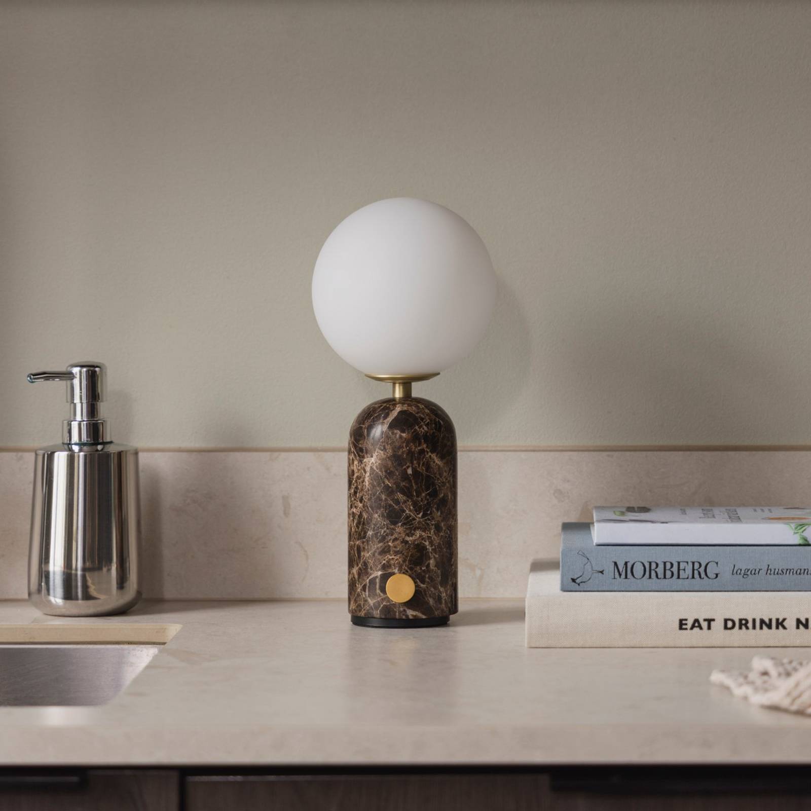  Globen Lighting Globen Lighting Torrano Rechargeable Table Lamp, Brown Marble 