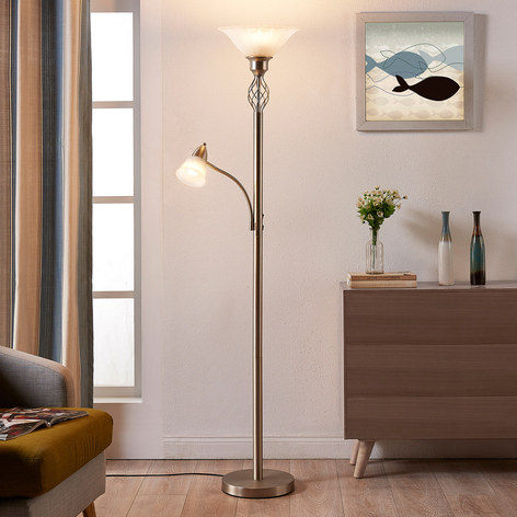 Piantana LED Dunja in nichel con luce di lettura