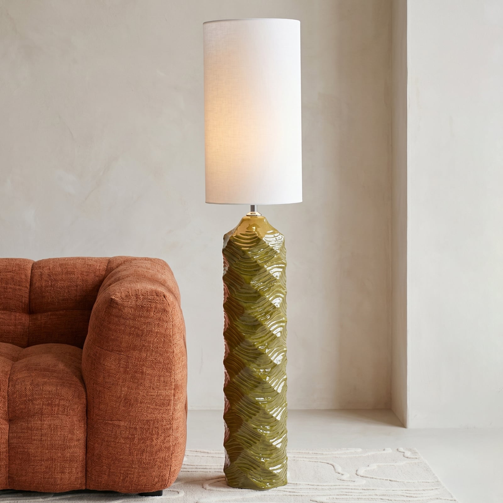 Kare põrandalamp Luma, roheline, puuvill/keraamika, 128 cm