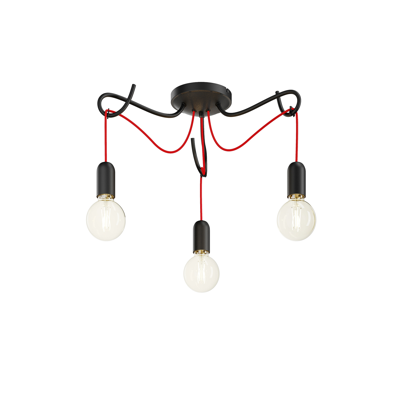 Lucande Jorna plafondlamp, 3-lamps, kabel rood