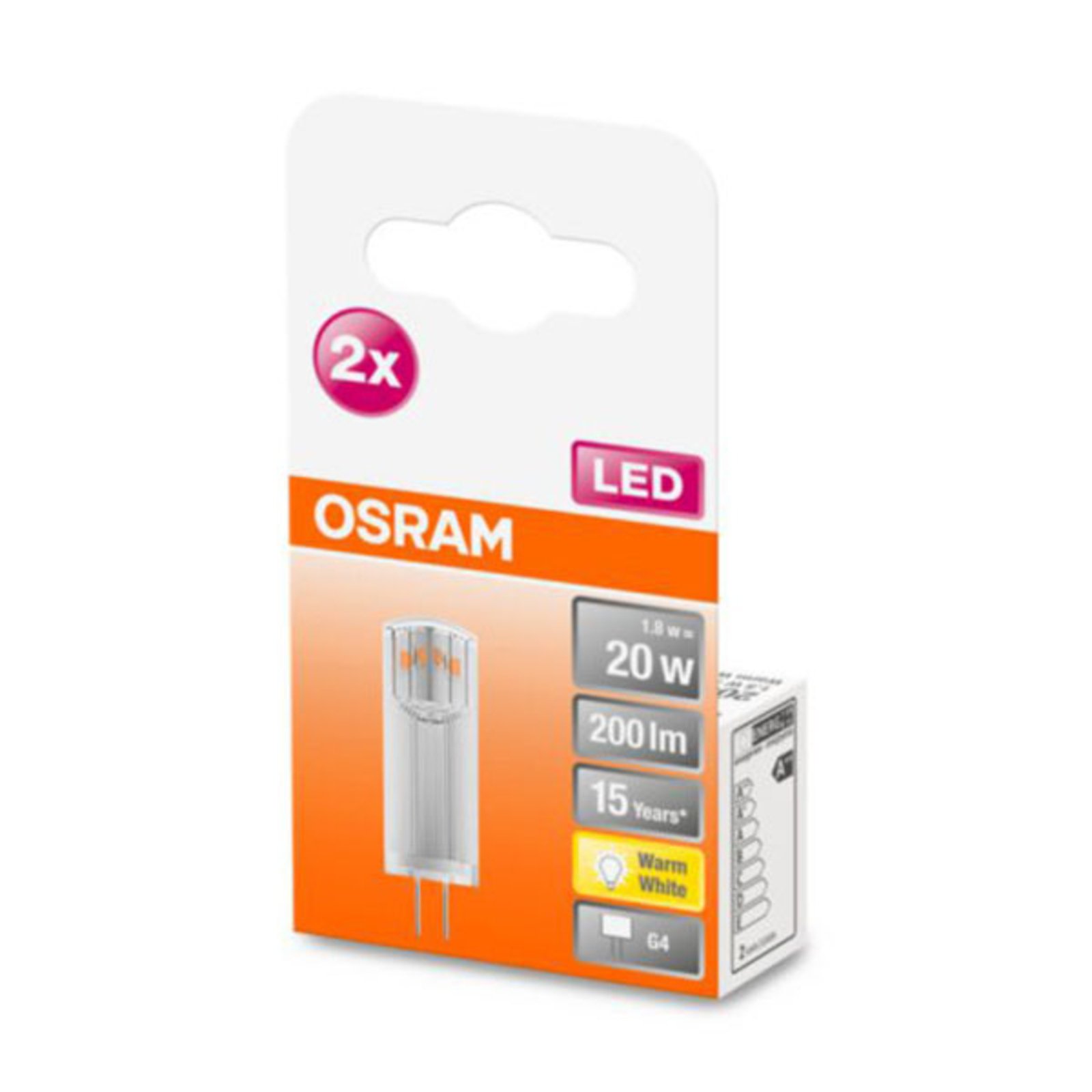 OSRAM LED stiftsokkel G4 1,8W 2 700K klar 2-pk