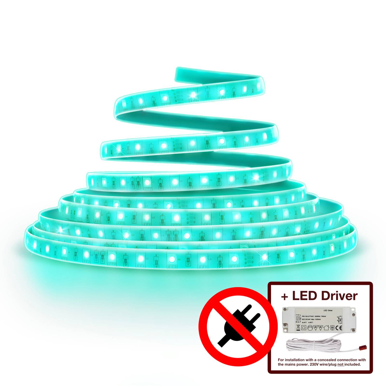Innr Lighting Flex Light LED strip 4 m RGBW with driver, for Living / Dining Room, plastic, 24 W, L: 400 cm, W: 1 cm, H: 0.3 cm
