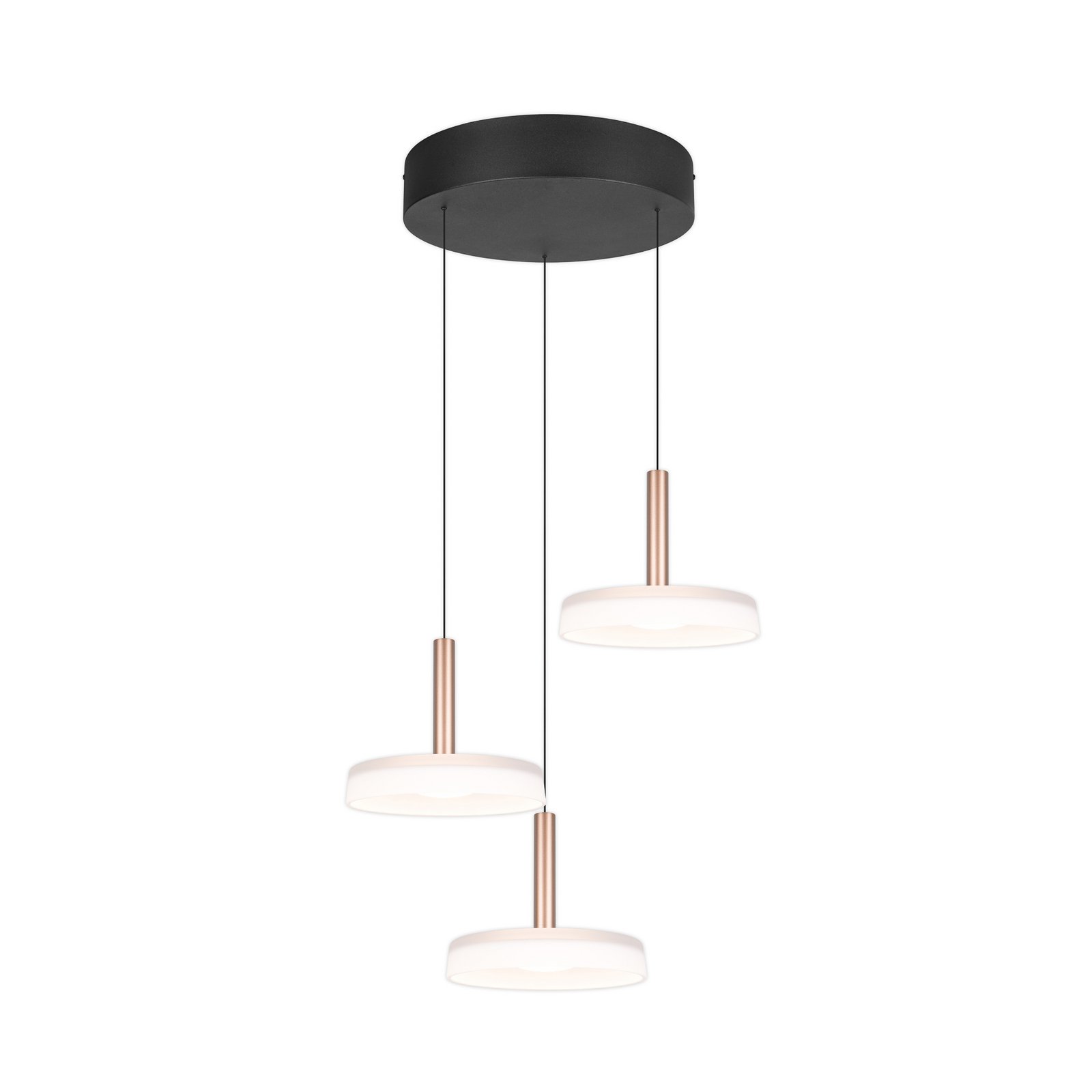 Suspension LED Celeste, blanc/brun, Ø 35 cm à 3 lampes. Verre à intensité