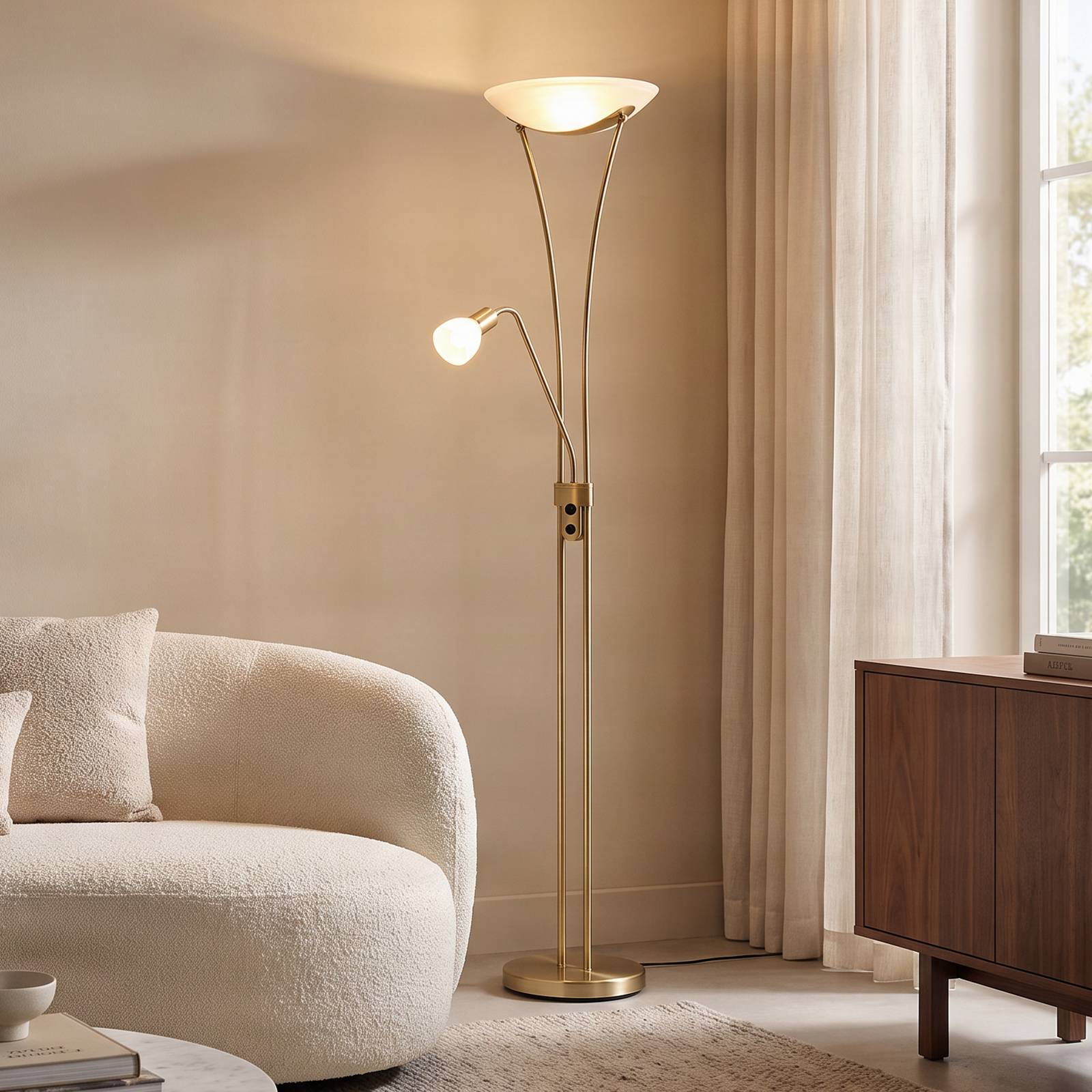 Lampa oświetlająca sufit Lindby Felicia z lampką do czytania, mosiądz