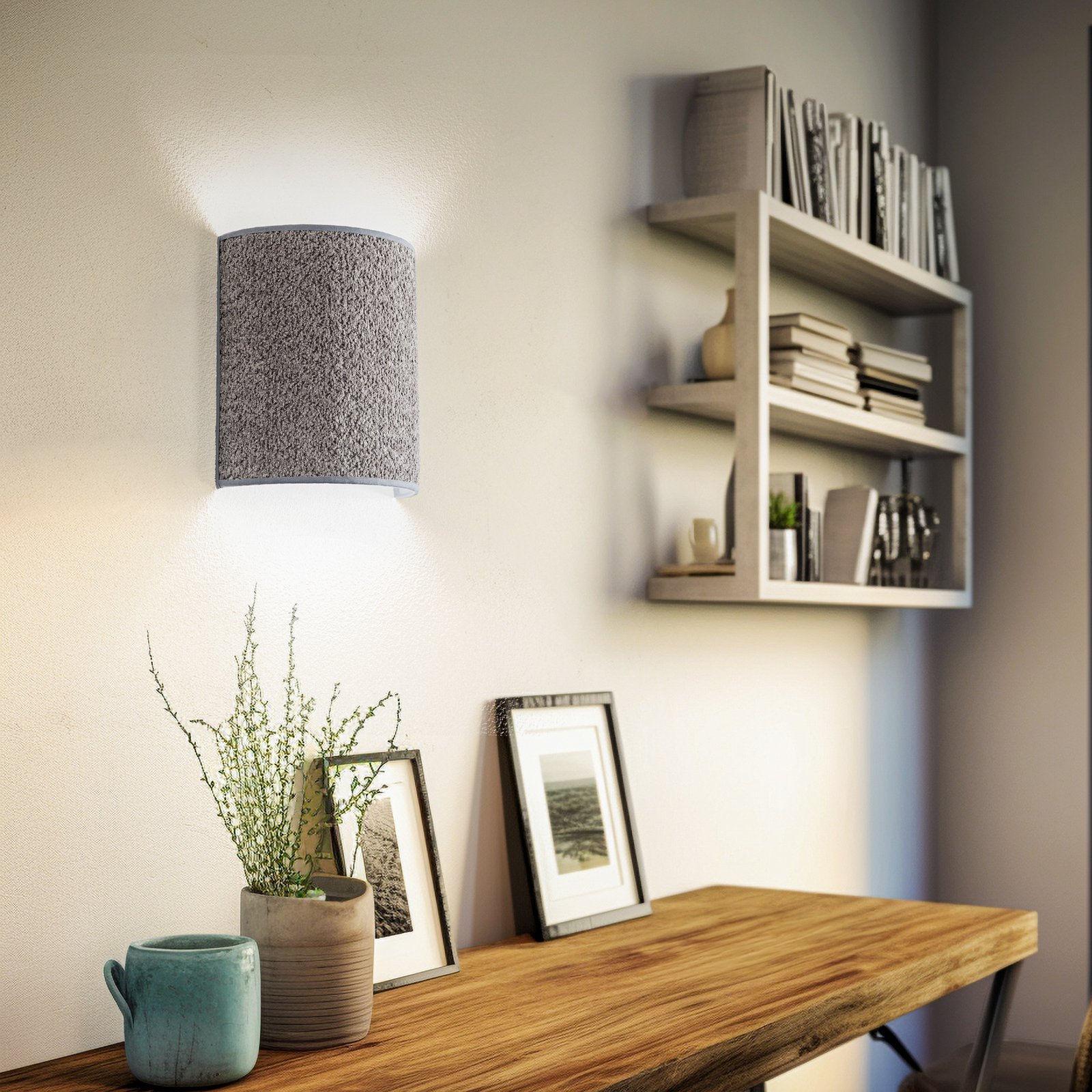 Wandlamp Boucle van stof, grijs